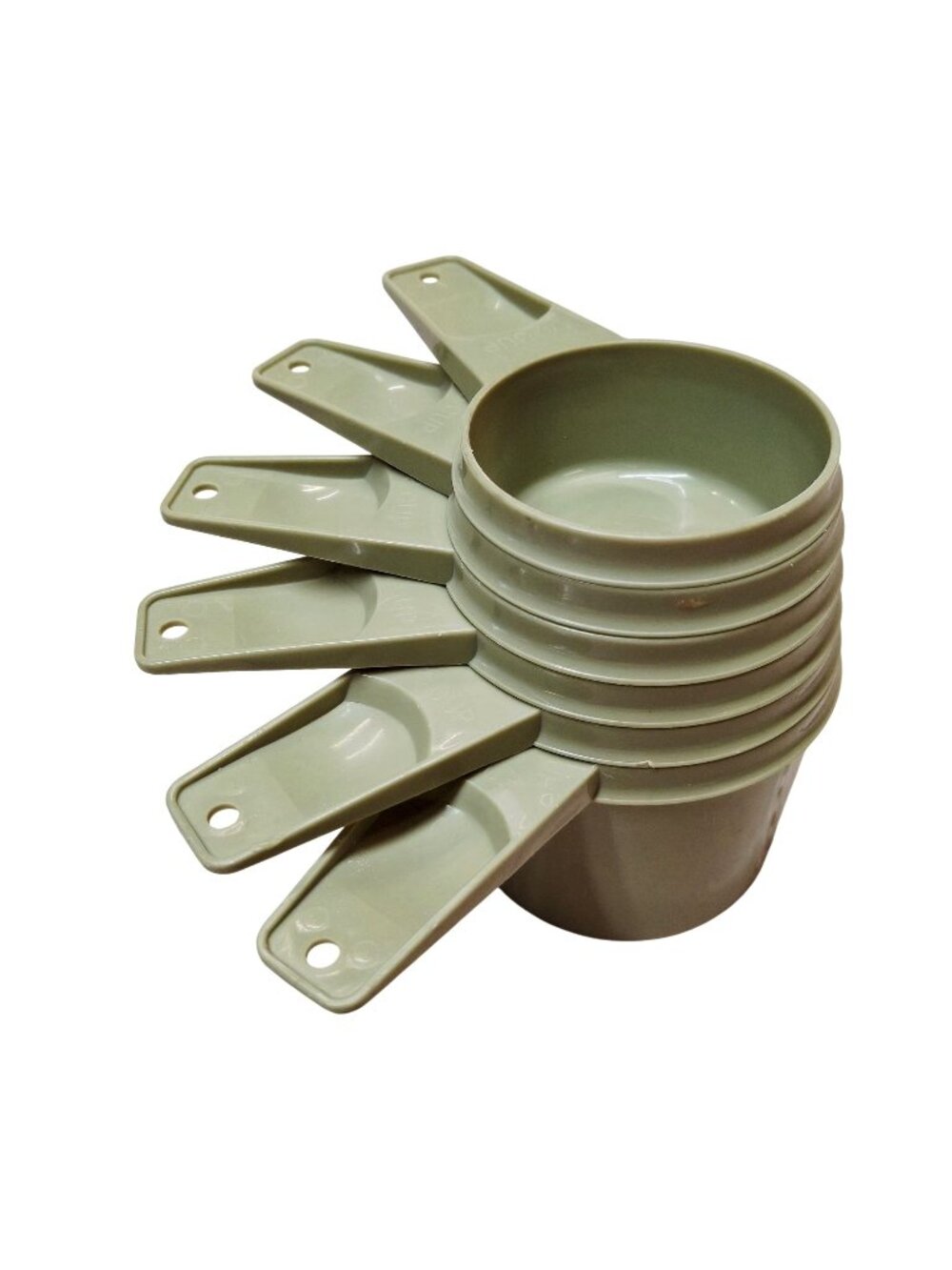 Tupperware Vintage 1/4 Cup Measuring Cups Set Of 6 Olive Green Plastic Made In U